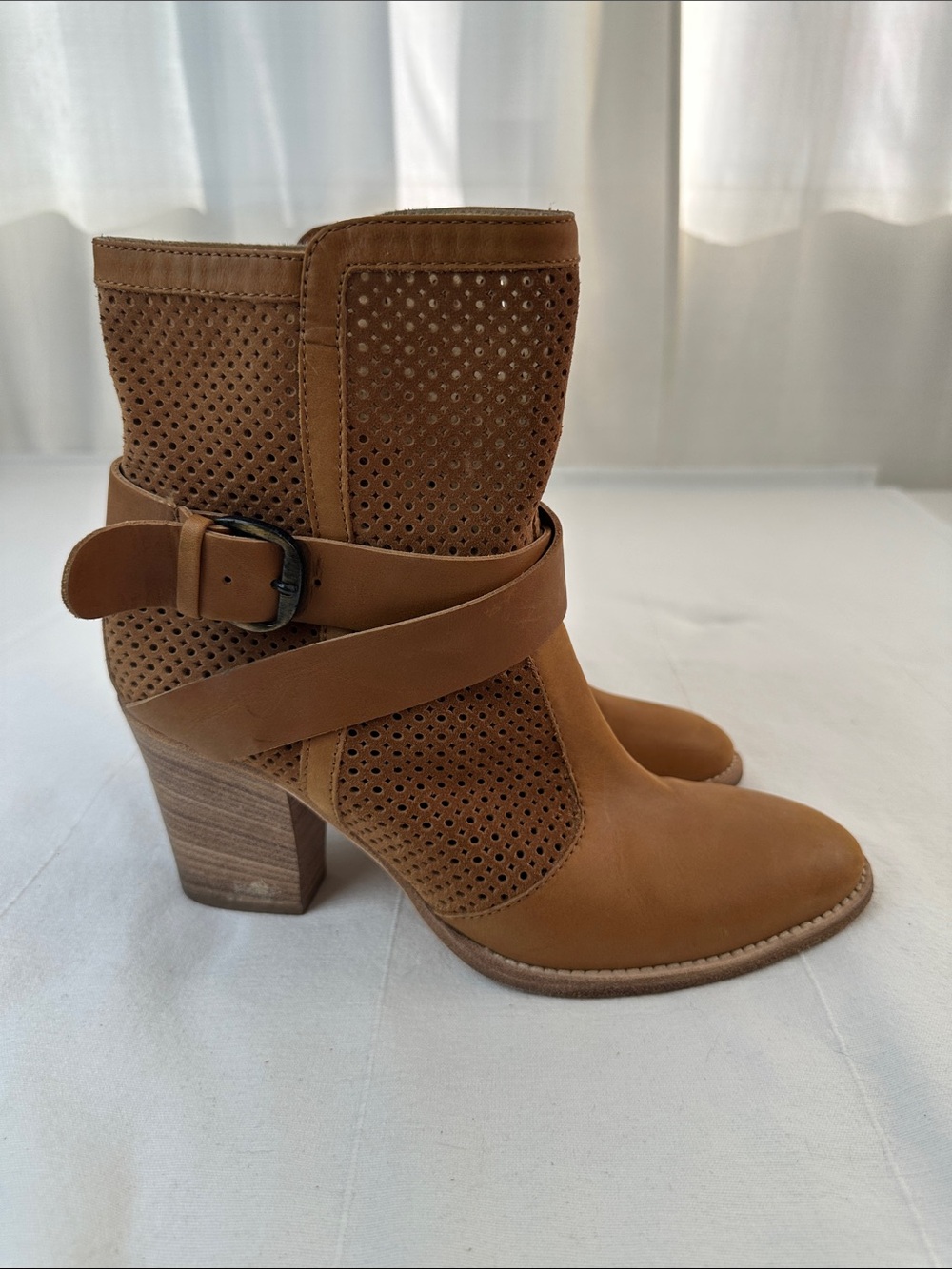 Aquatalia Cognac Perforated Leather Ankle Booties - Picture 5 of 7